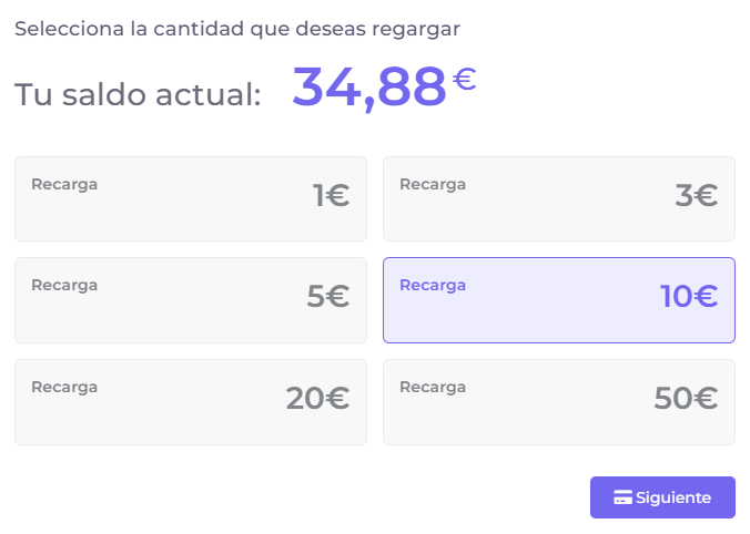 Recarga de saldo mediante TPV